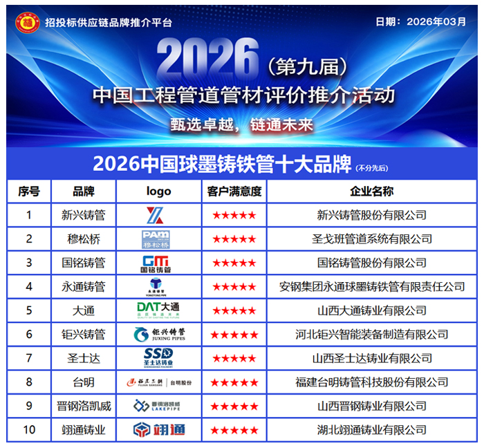 铸造“钢筋铁骨”，服务百年基业—2026中国球墨铸铁管十大品牌